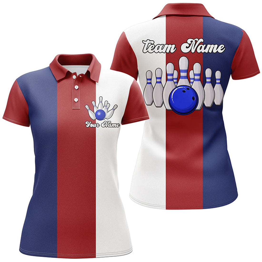 Custom Retro Red White Blue Bowling Shirt For Women's Polo Shirts S-5XL