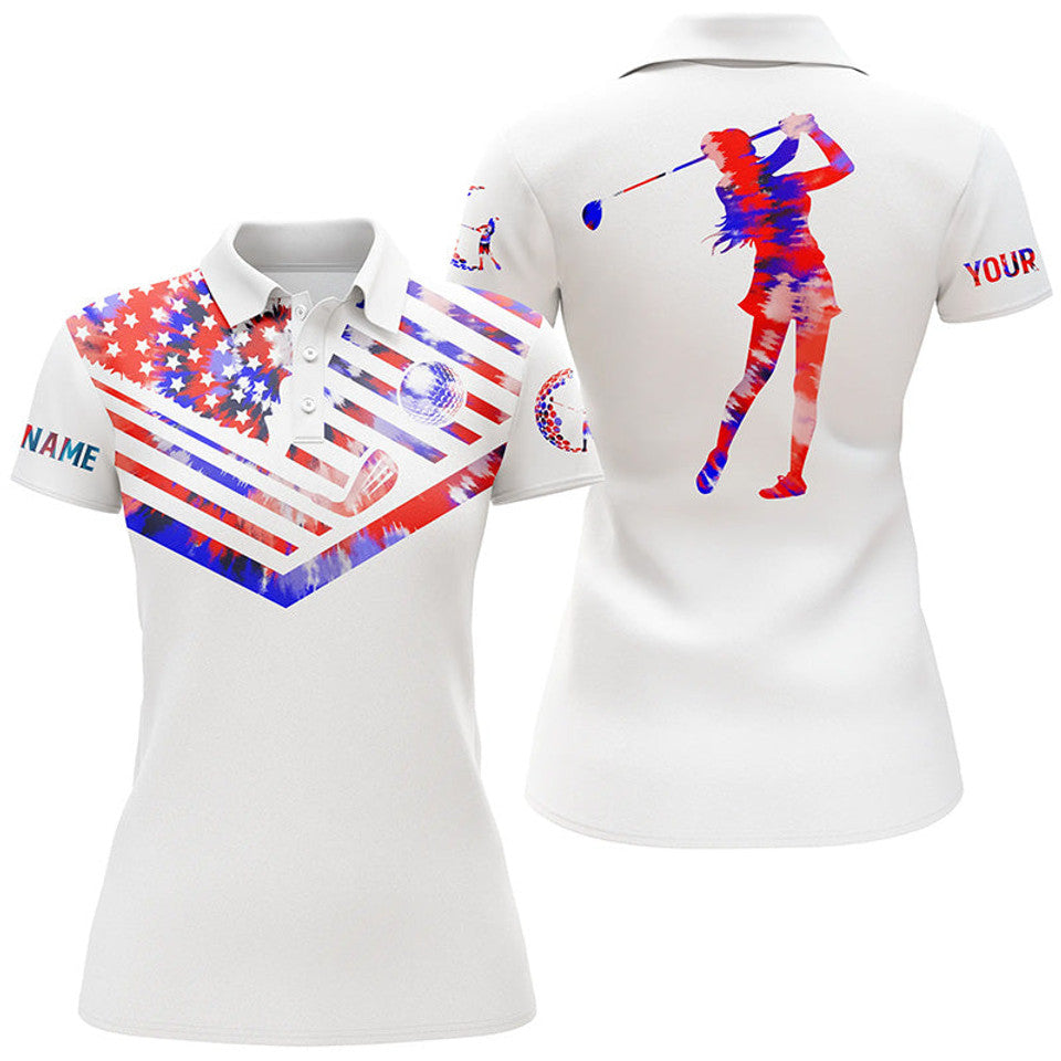 Custom Patriotic Golf Shirt Red Blue Tie Dye American Flag Women's Polo Shirts S-5XL