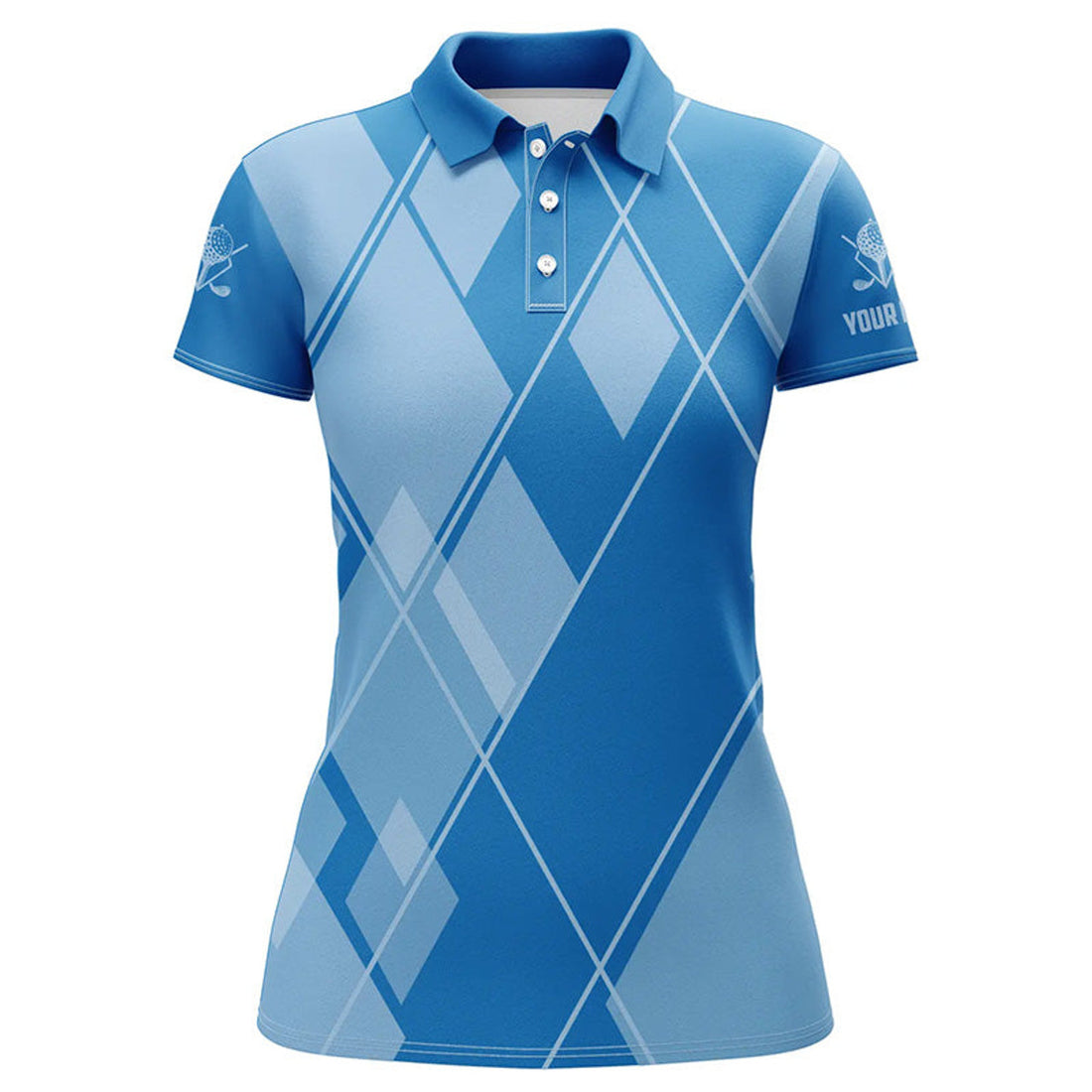 Custom Name Blue Argyle Golf Shirt Gift for Her Women's Polo Shirts S-5XL