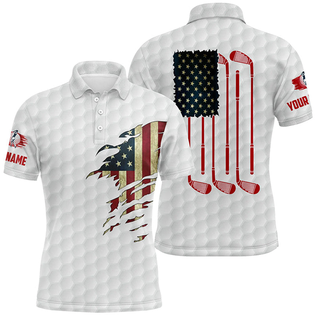 Custom Men's Golf Polo Shirt American Flag Patriot Men's Polo Shirt S-5XL