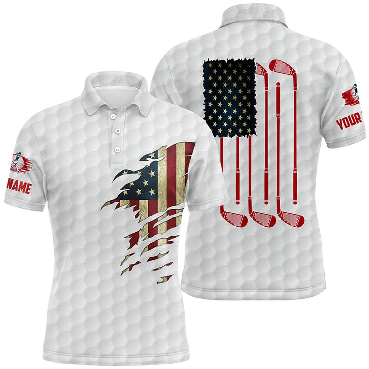 Custom Men's Golf Polo Shirt American Flag Patriot Men's Polo Shirt S-5XL