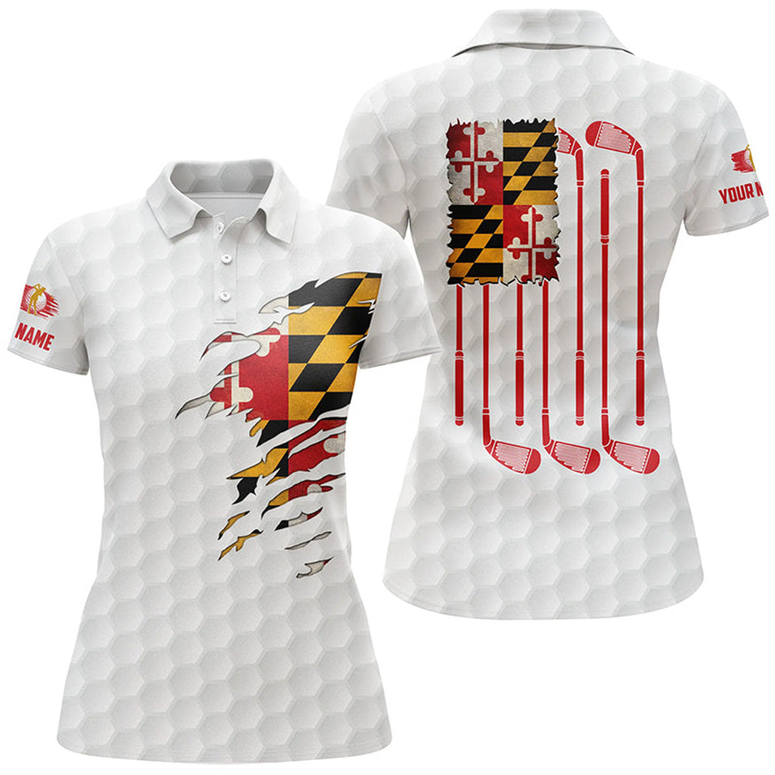 Custom Golf Maryland Flag Patriot Vintage Golf Clubs Women's Polo Shirts S-5XL