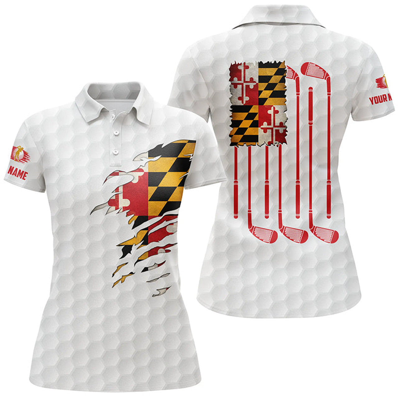 Custom Golf Maryland Flag Patriot Vintage Golf Clubs Women's Polo Shirts S-5XL