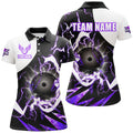 Custom Purple Lightning Thunder Bowling Team League Women's Polo Shirts S-5XL