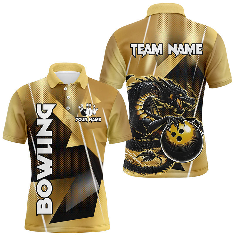 Black And Gold Custom Dragon Bowling Shirt S-5XL Men's Polo Shirt