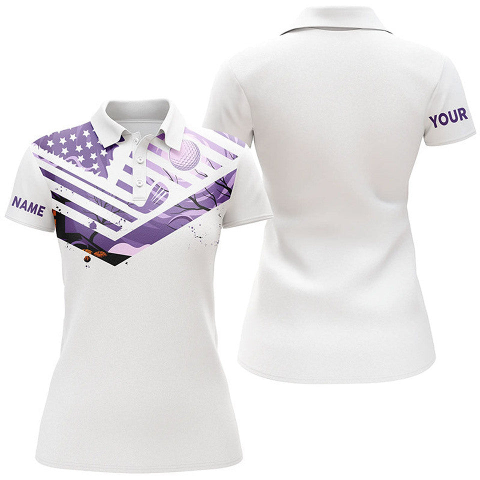 Custom Golf Purple American Flag Halloween Design Women's Polo Shirts S-5XL