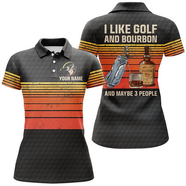 Custom I Like Golf and Bourbon People Vintage Outfit Women's Polo Shirts S-5XL