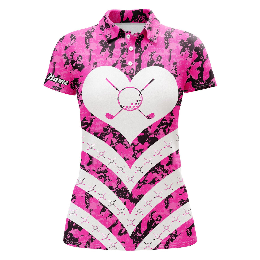 Custom Name I Love Golf Pink Camo Golf Gifts for Her Women's Polo Shirts S-5XL