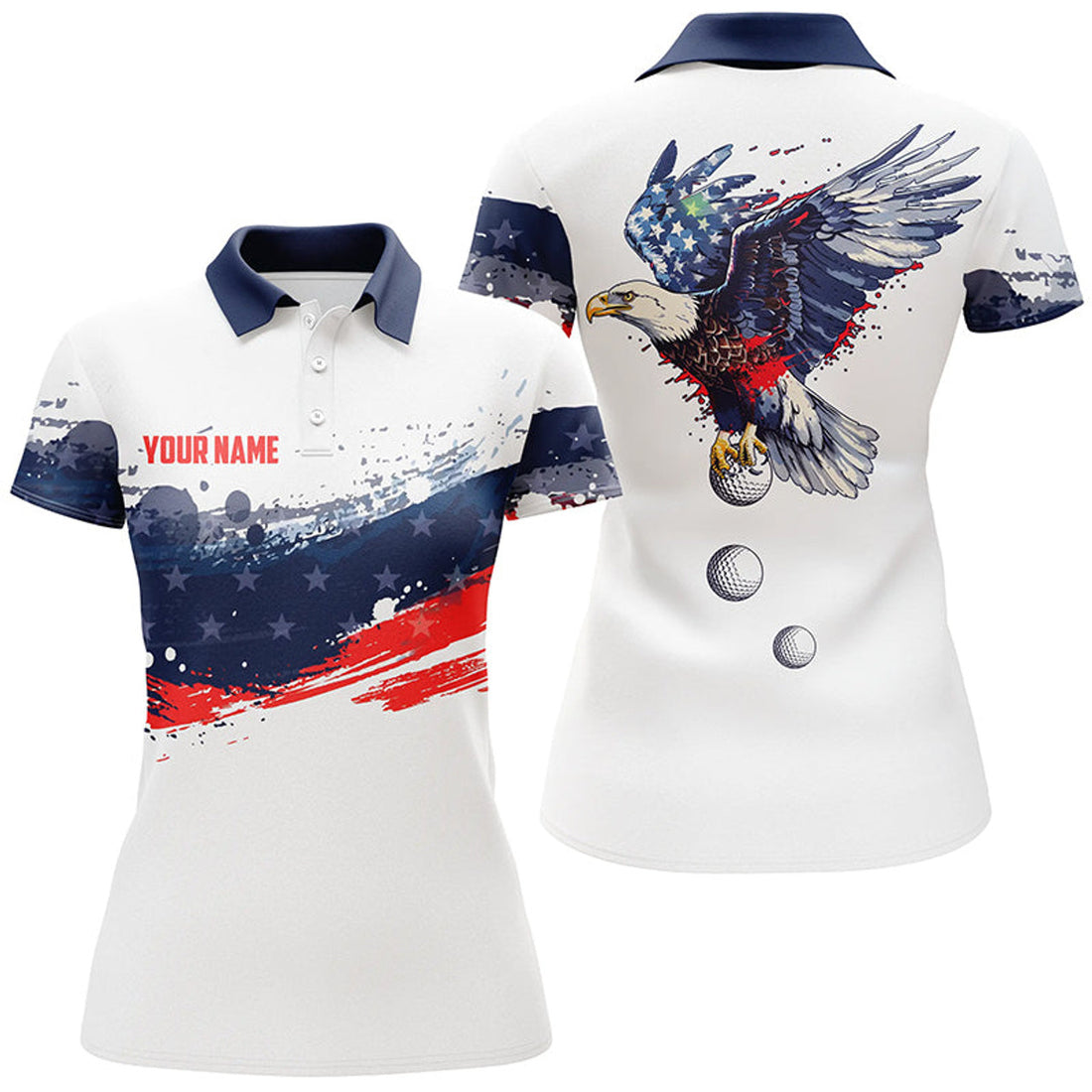 Custom Eagle and American Flag Red White Blue Golf Tops Women's Polo Shirts S-5XL