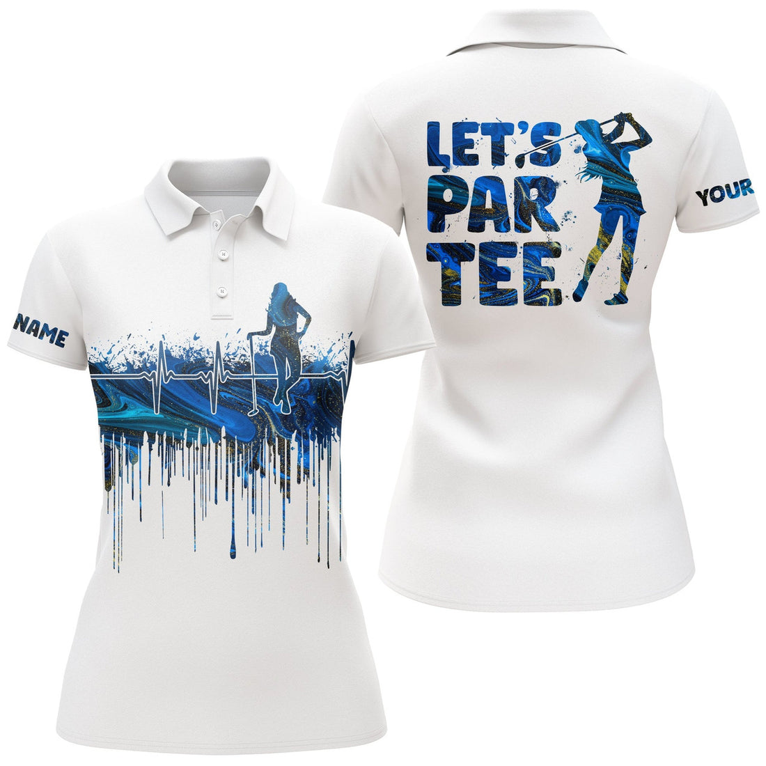 Custom Name Let's Par Tee Funny Blue and White Golf Top Women's Polo Shirts S-5XL