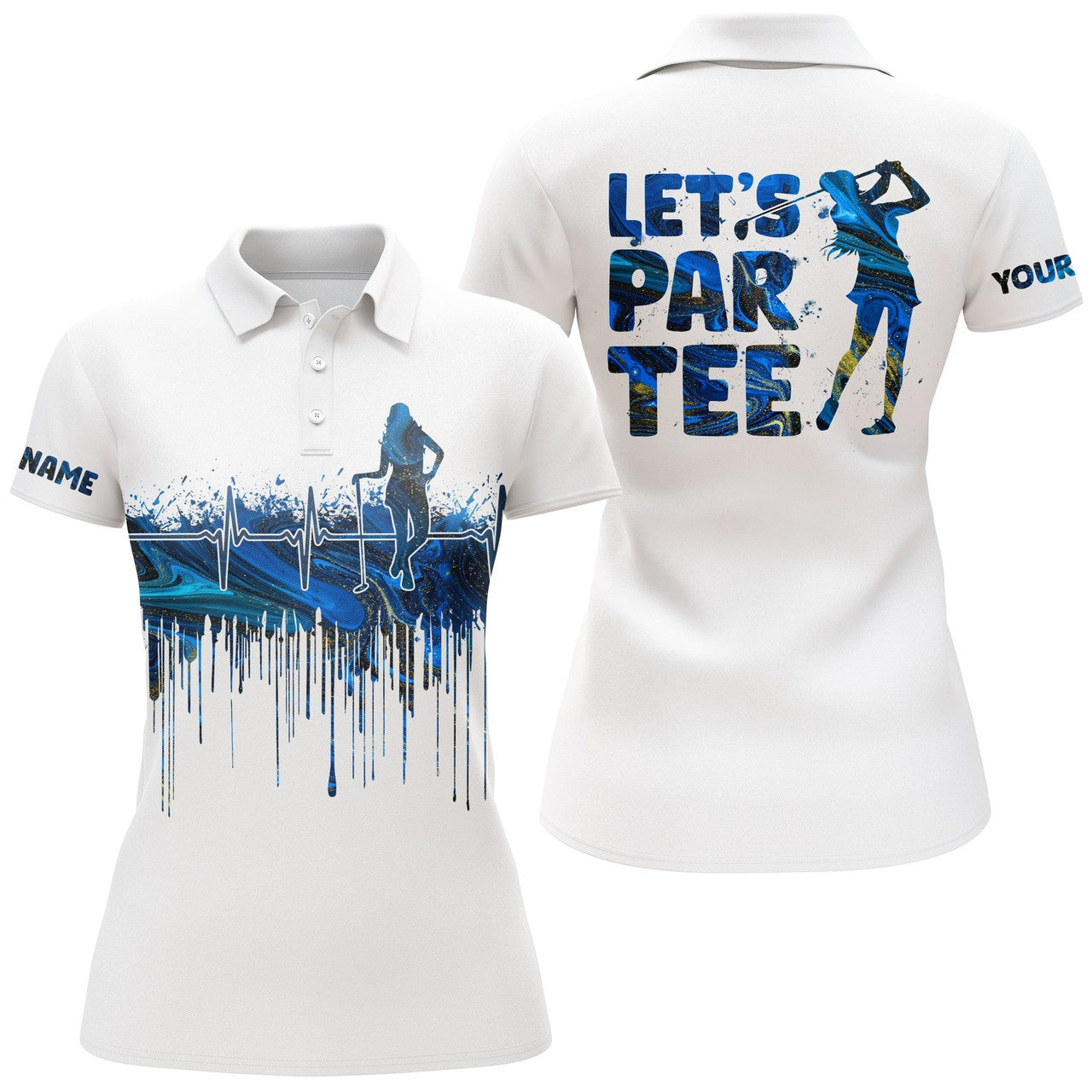 Custom Name Let's Par Tee Funny Blue and White Golf Top Women's Polo Shirts S-5XL