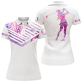 Custom Name Pink Marble American Flag White Golf Shirt Women's Polo Shirts S-5XL