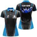 Custom Name Black Blue Bowling Shirt for Women Team Outfit Women's Polo Shirts S-5XL