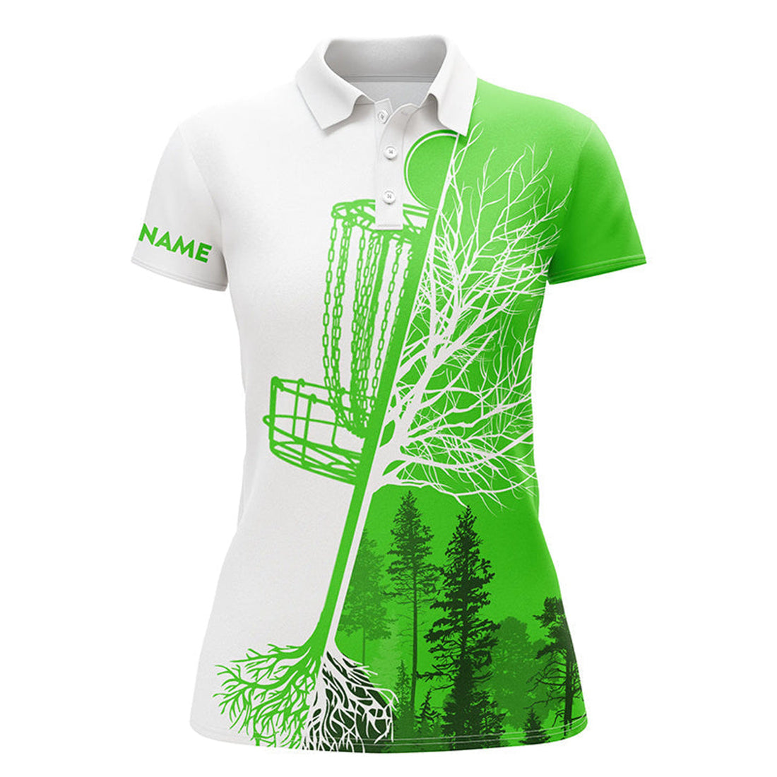Custom Name Green White Disc Golf Shirt with Basket Design Women's Polo Shirts S-5XL