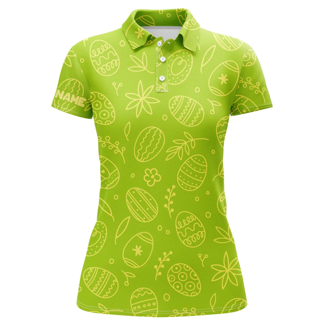 Custom Name Lime Green Easter Eggs Pattern Golf Gifts Women's Polo Shirts S-5XL