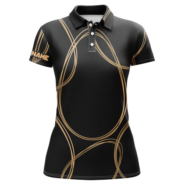 Custom Black Gold Egg Pattern Golf Shirt Easter Gifts Women's Polo Shirts S-5XL