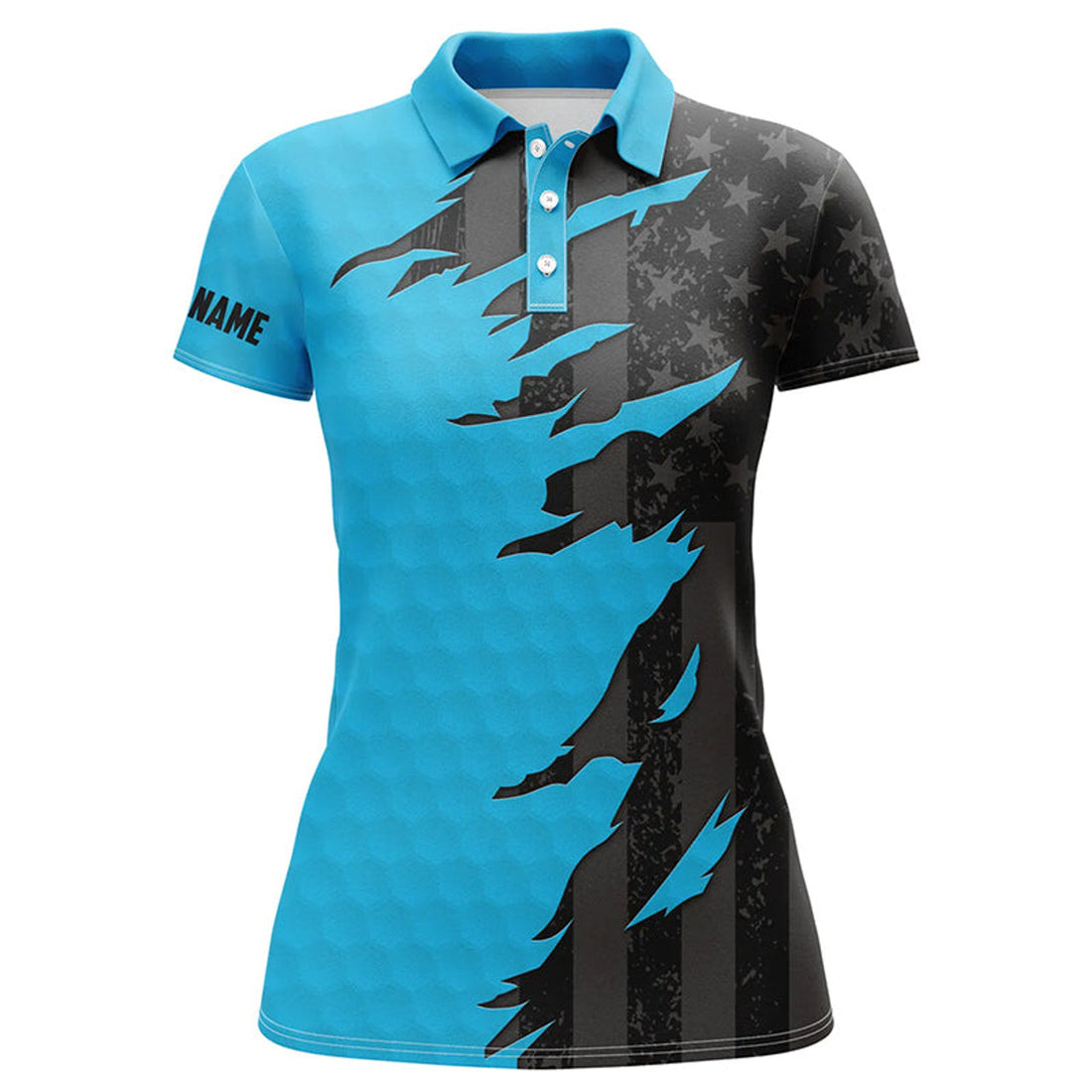 Custom Name Blue Golf Shirt with Black American Flag Women's Polo Shirts S-5XL