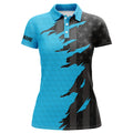 Custom Name Blue Golf Shirt with Black American Flag Women's Polo Shirts S-5XL