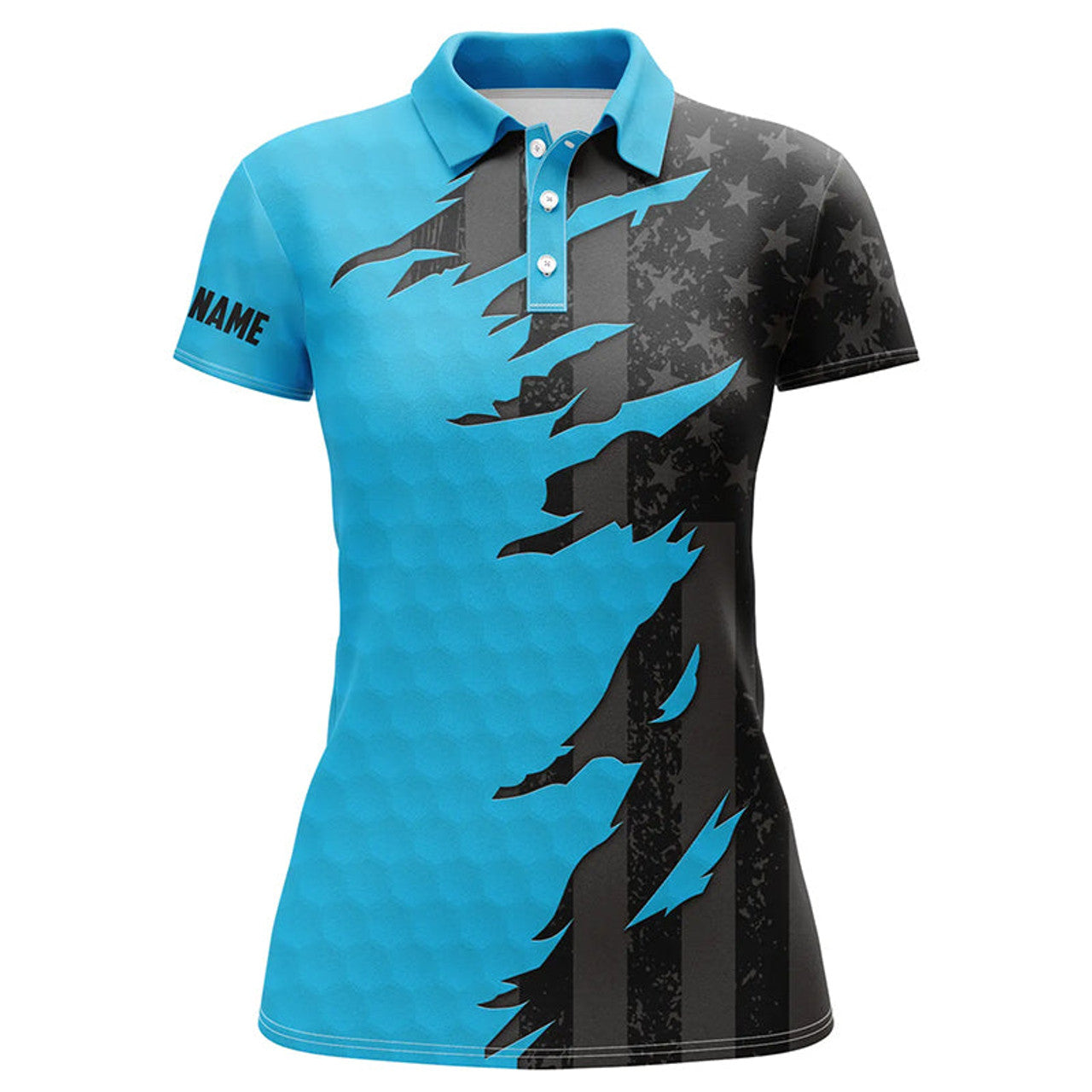 Custom Name Blue Golf Shirt with Black American Flag Women's Polo Shirts S-5XL