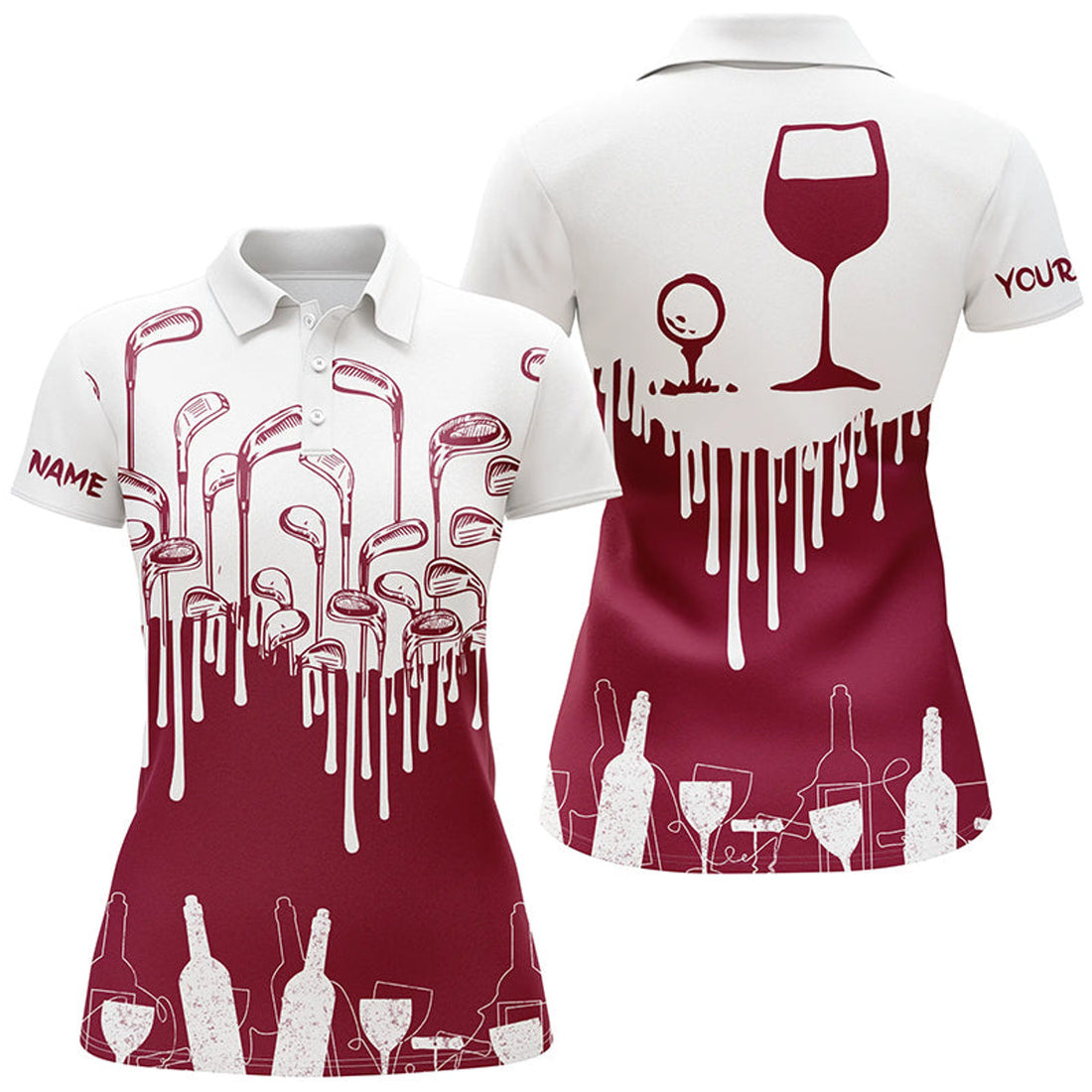 Custom White Red Golf Wine Custom Name Women 3D Polo Shirt Size S-5XL