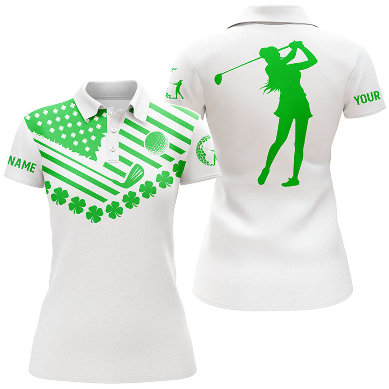 Custom American Flag Shamrock St Patricks Day Golf Top Women's Polo Shirts S-5XL