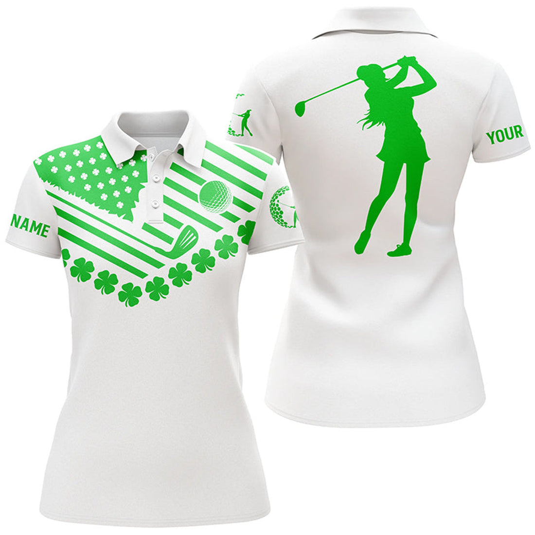Custom American Flag Shamrock St Patricks Day Golf Top Women's Polo Shirts S-5XL