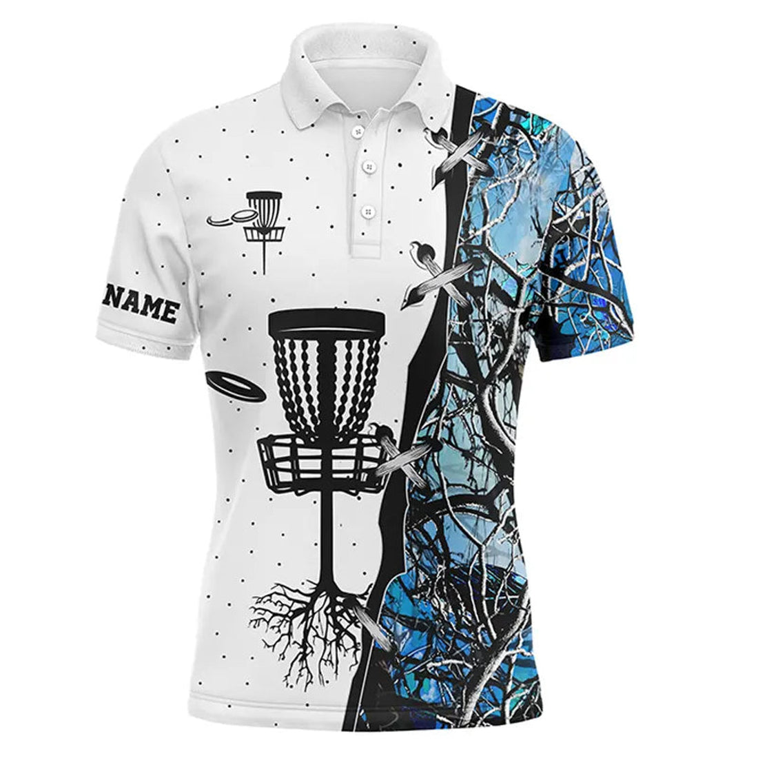 Custom Name Blue Black Camo Disc Golf Basket Apparel Men's Polo Shirt