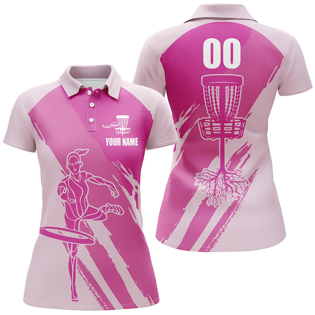Custom Name Pink Disc Golf Shirt With Basket Design For Women's Polo Shirts S-5XL