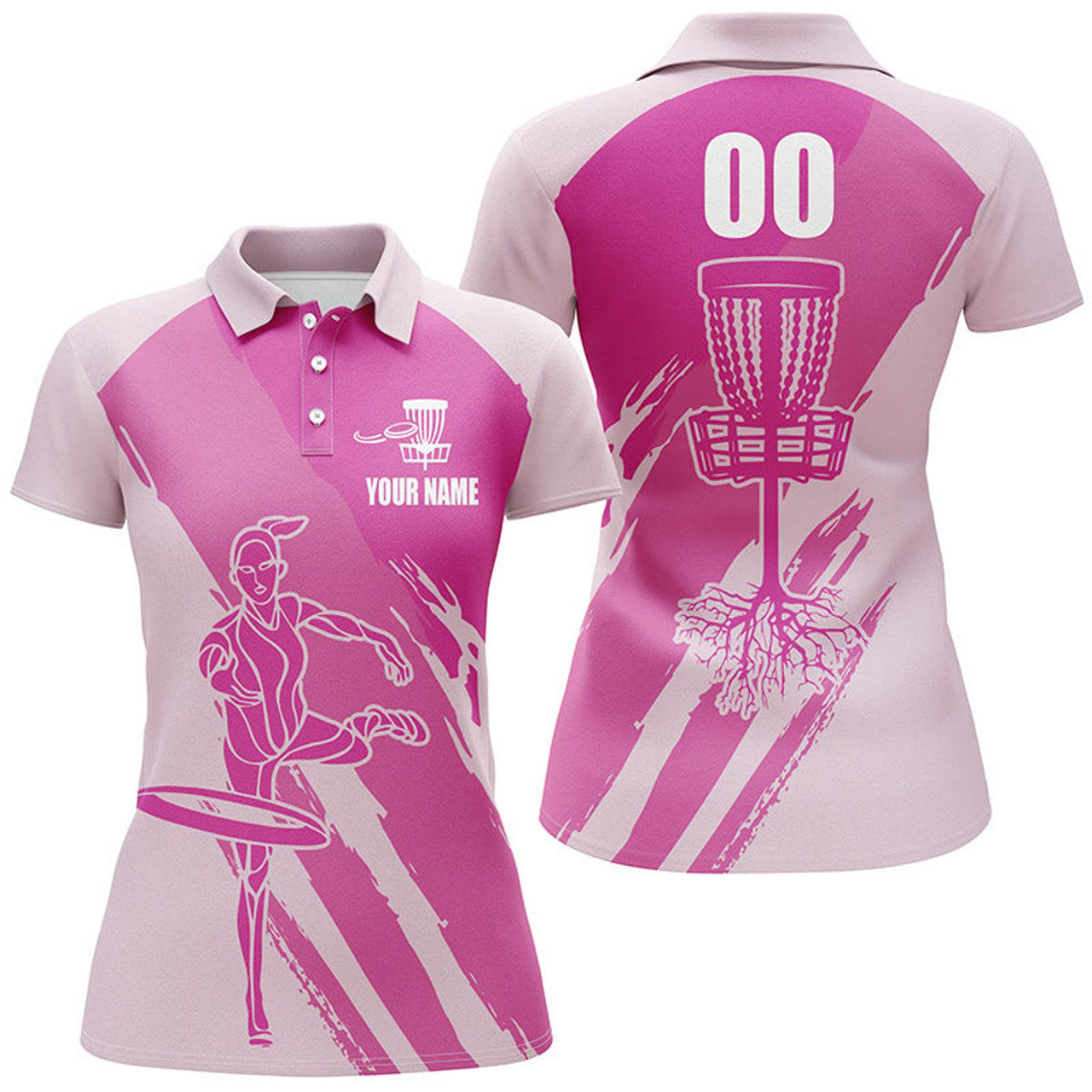 Custom Name Pink Disc Golf Shirt With Basket Design For Women's Polo Shirts S-5XL