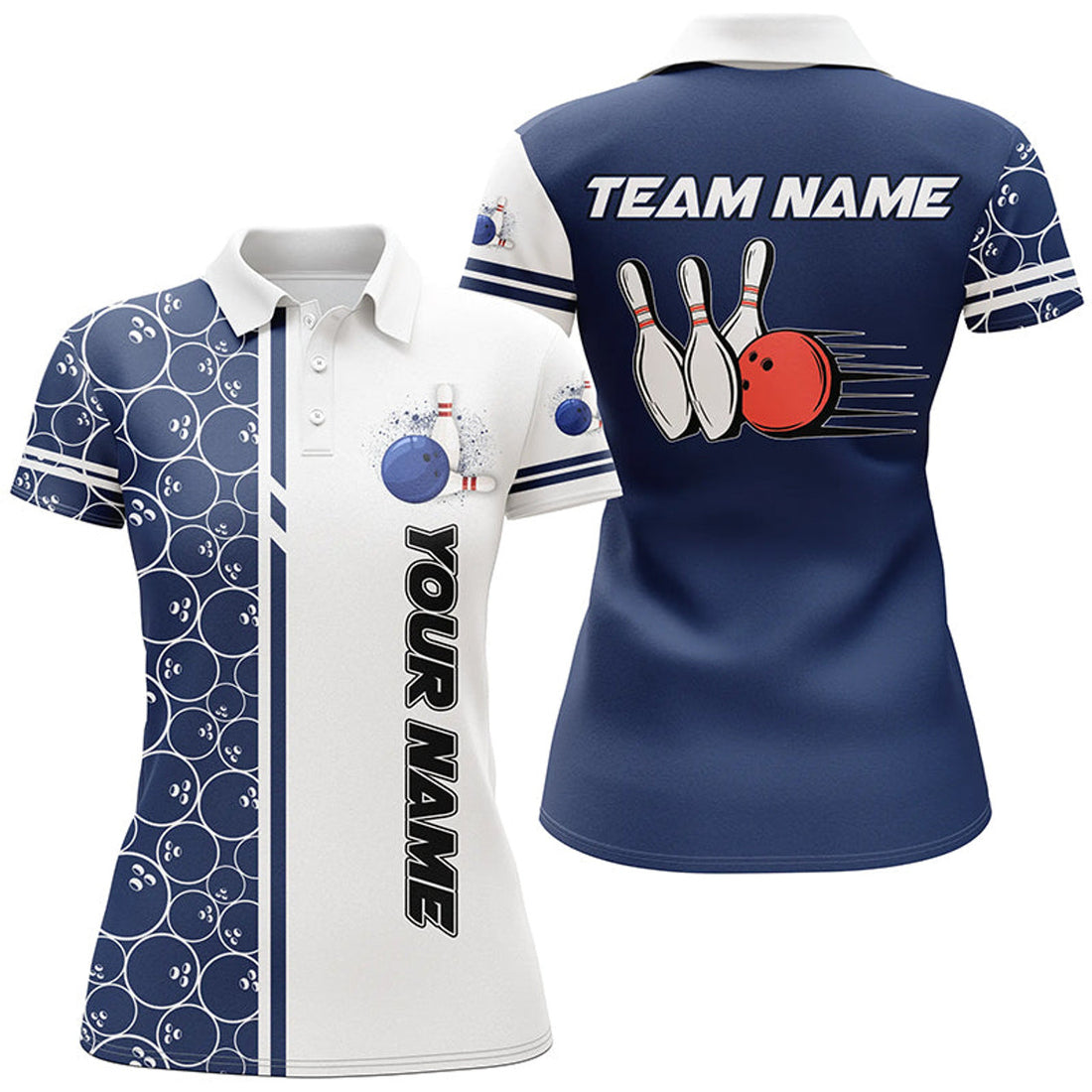 Custom Bowling White and Blue Camo Vintage Women's Polo Shirts S-5XL