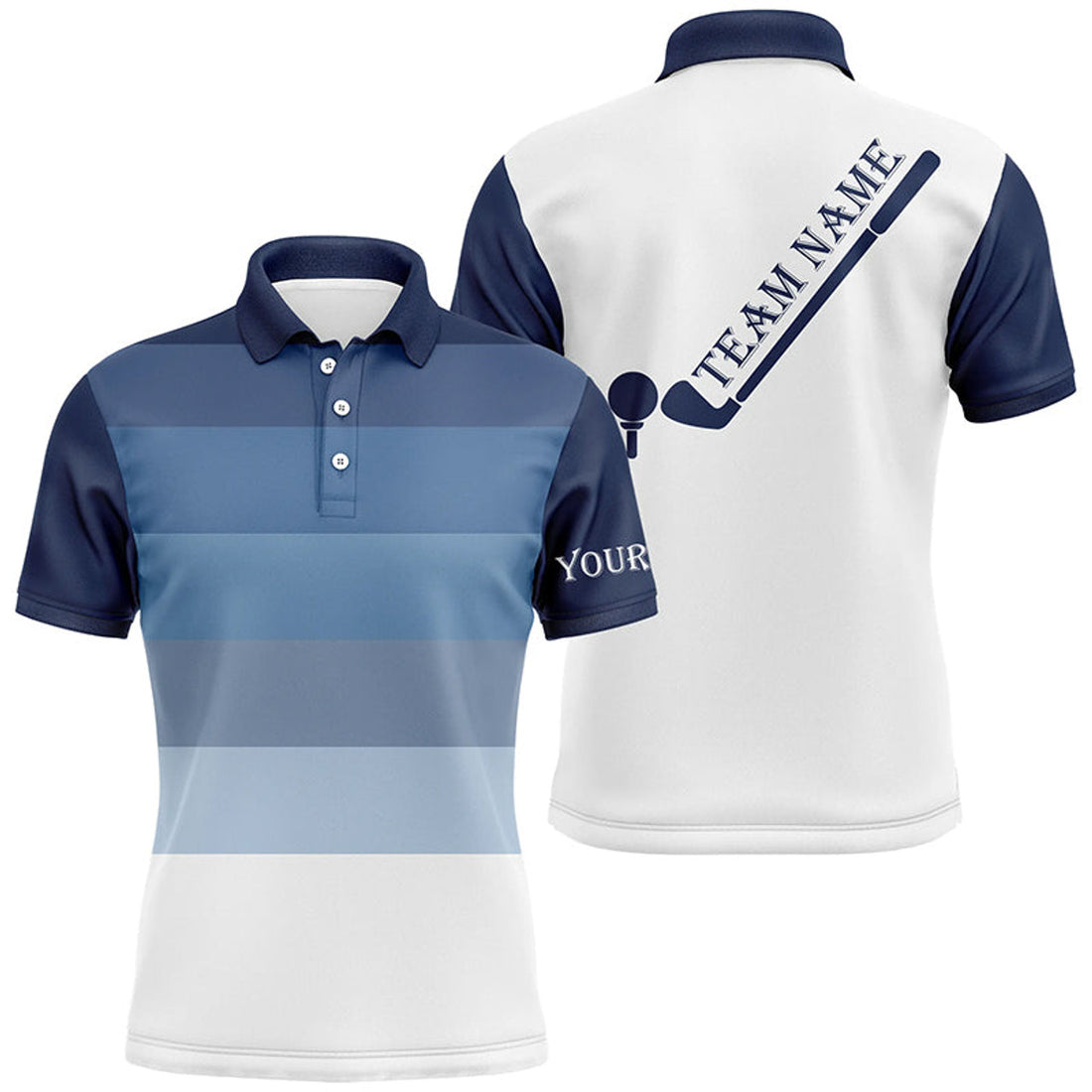 Personalized Blue and White Golf Attire Custom Men's Polo Shirt S-5XL