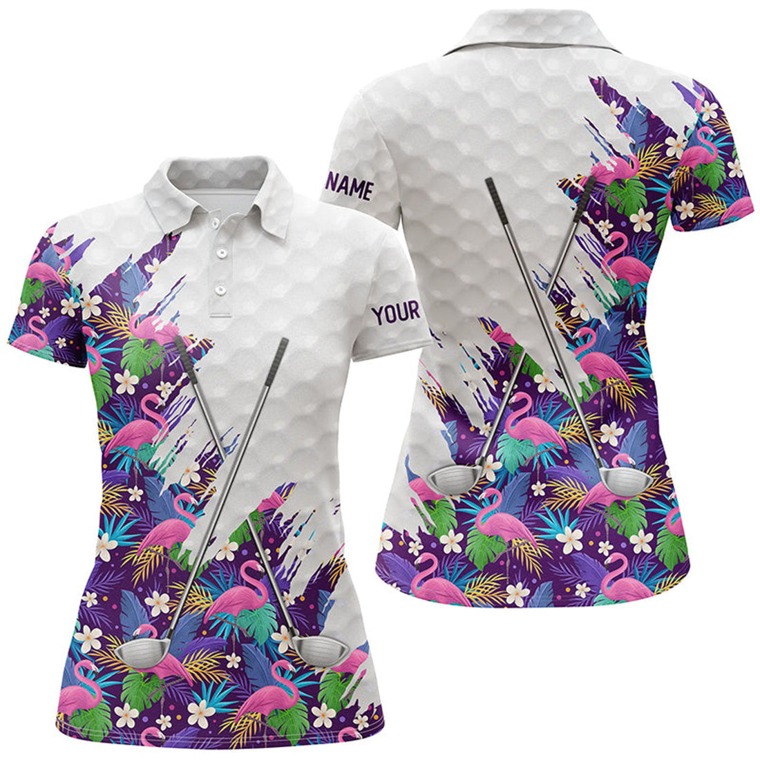 Custom Purple Flamingo Tropical Golf Shirt for Women's Polo Shirts S-5XL