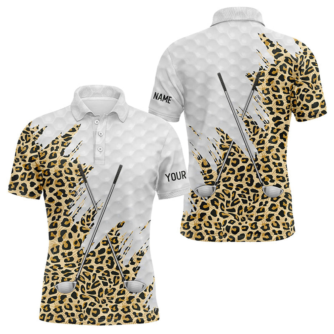 Custom Leopard Skin Golf Polo Shirt Custom Name Men's Polo Shirt S-5XL