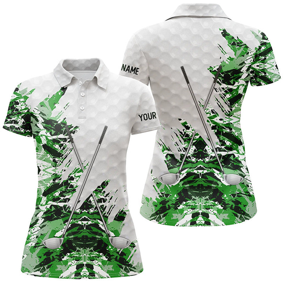 Custom Green Camo White Golf Top for Ladies Women's Polo Shirts S-5XL