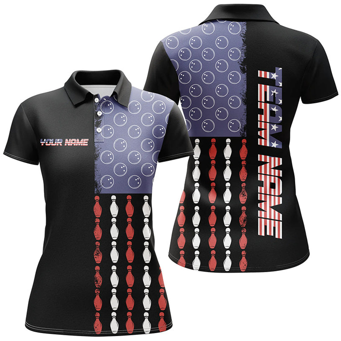 Custom Retro American Flag Bowling Shirt for Bowling Team Women's Polo Shirts S-5XL