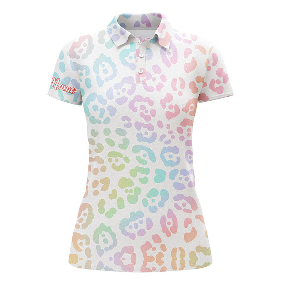 Custom Name Rainbow Leopard Golf Shirt Gift for Women's Polo Shirts S-5XL
