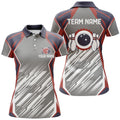 Custom Grey Abstract Pattern Retro Bowling Ball Pins Women's Polo Shirts S-5XL
