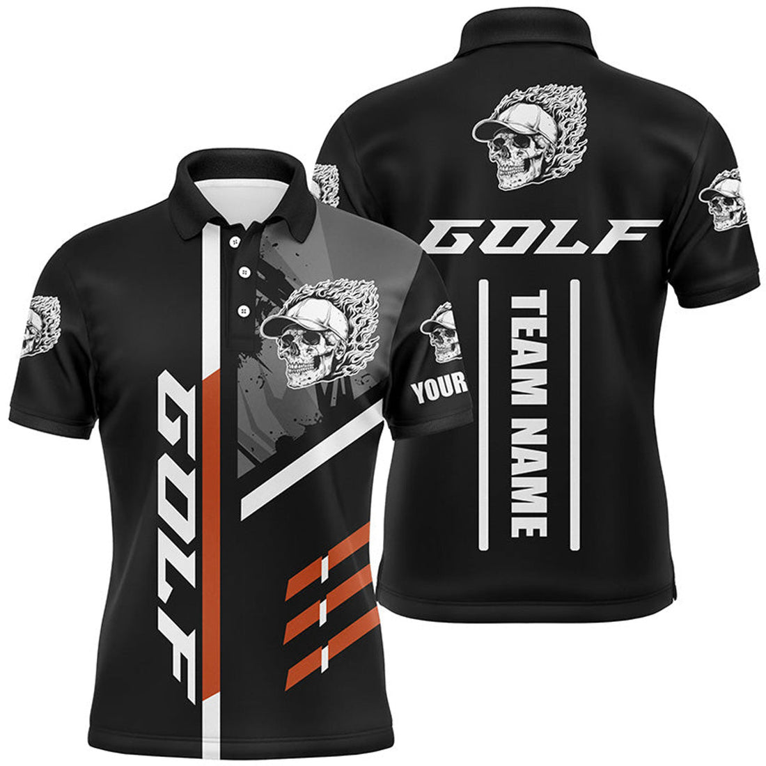 Custom Black Golf Skull Shirt Golf Gifts for Golfer Men's Polo Shirt S-5XL