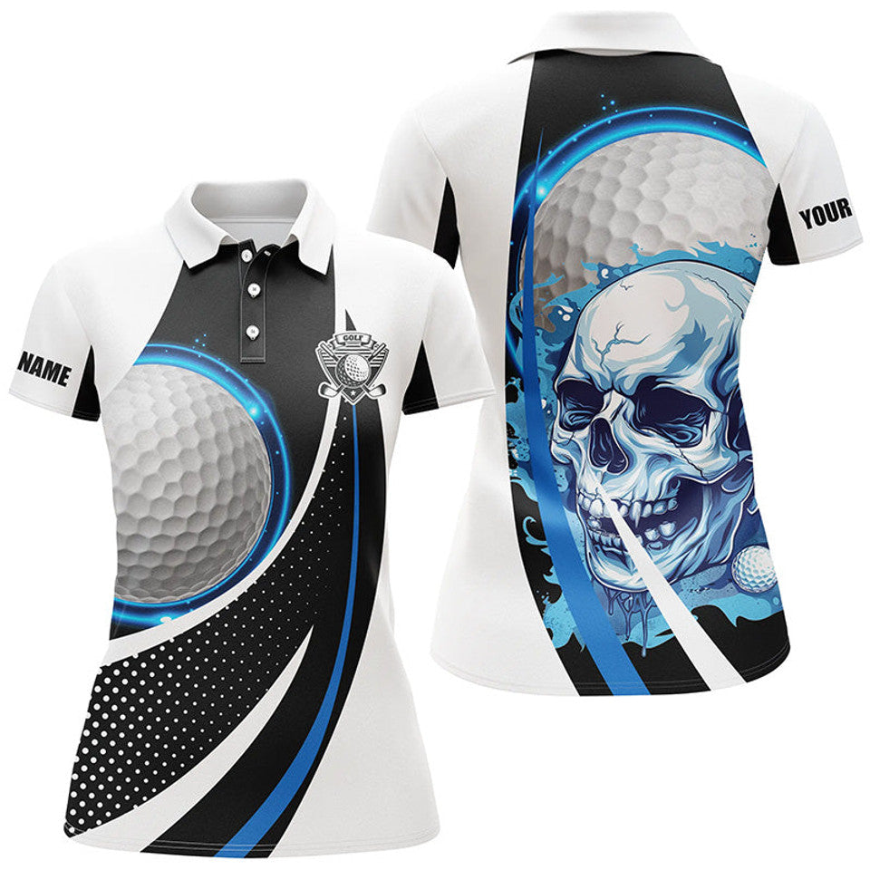 Custom Skull Golf Shirt Black and White Gift for Golfer Women's Polo Shirts S-5XL