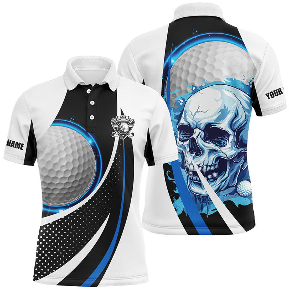 Custom Black and White Golf Skull Polo Shirt for Men Men's Polo Shirt S-5XL