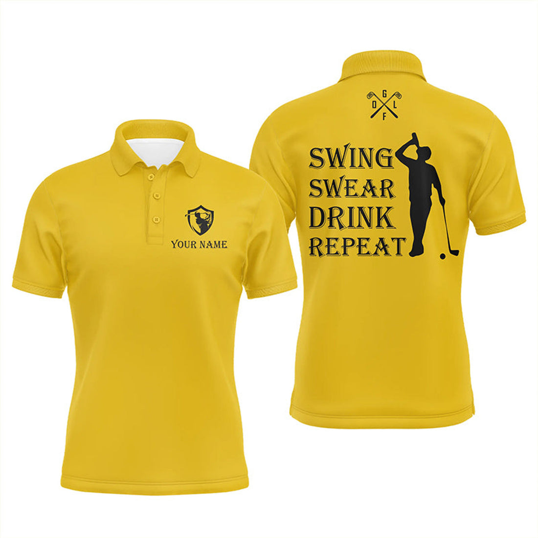 Custom Funny Golf Shirt Swing Drink Repeat Team Golf Men's Polo Shirt S-5XL