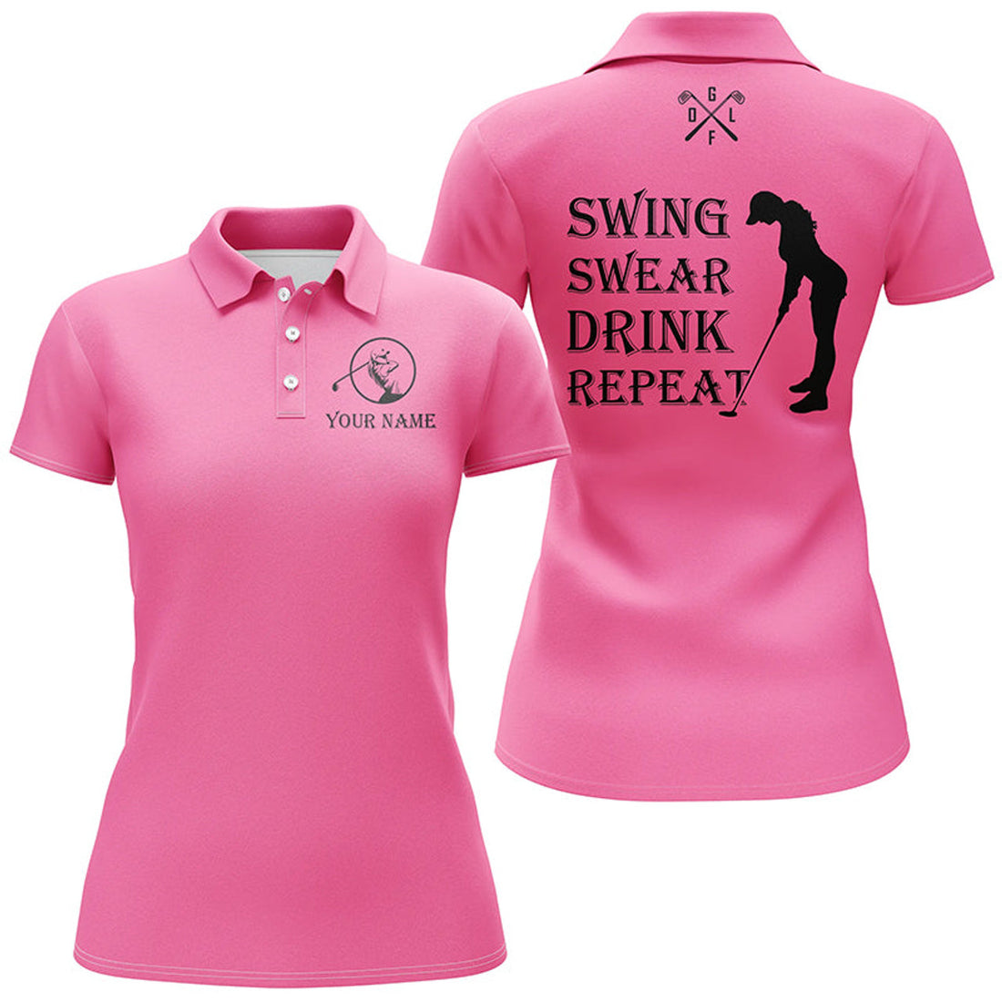 Custom Funny Golf Swing Swear Drink Repeat Team Golf Women's Polo Shirts S-5XL