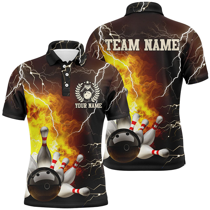 Custom Flame Lightning Thunder Bowling Team Mens Polo Shirt S-5XL