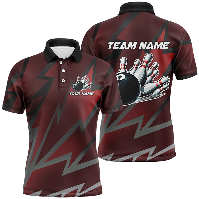 Red Lightning Thunder Storm Team Bowling Custom Men's Polo Shirt S-5XL