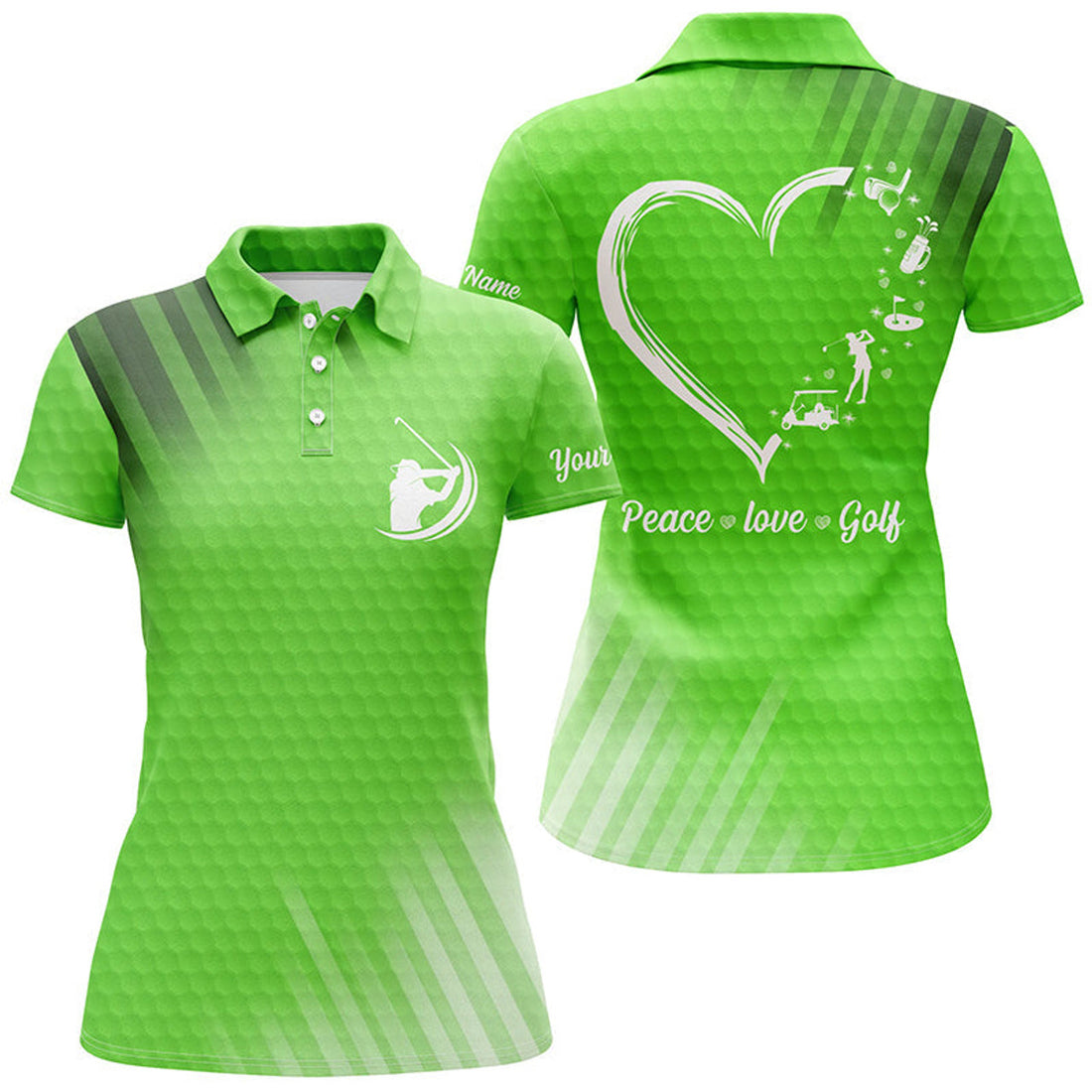 Custom Name Multicolor Peace Love Golf Personalized Best Women's Polo Shirts S-5XL