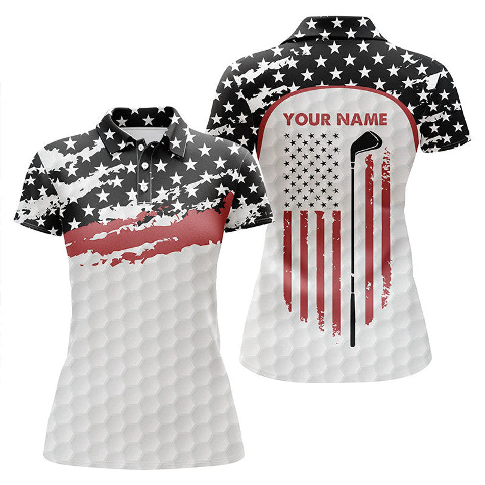 Custom American Flag Golf Polo Patriotic White Golf Club Women's Polo Shirts S-5XL