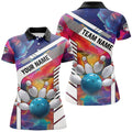Custom Bowling Team Shirt with Colorful Ball and Pins Women's Polo Shirts S-5XL