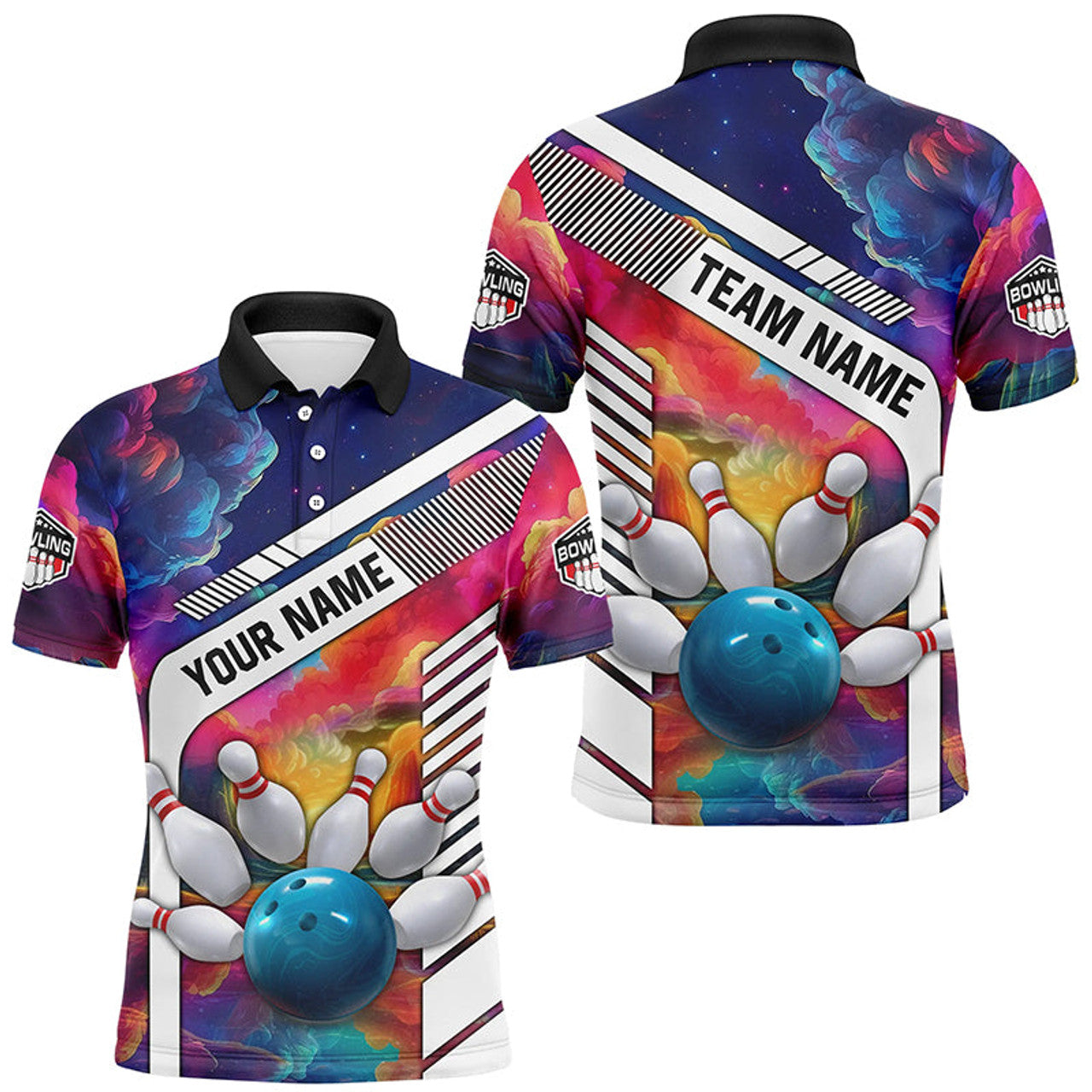 Colorful Bowling Quarter Zip Team Shirt Men's Polo Shirt S-5XL