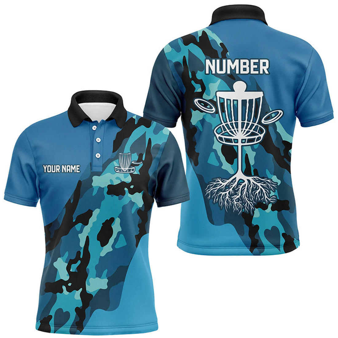 Custom Blue Camo Golf Jersey with Name and Number Men's Polo Shirt S-5XL