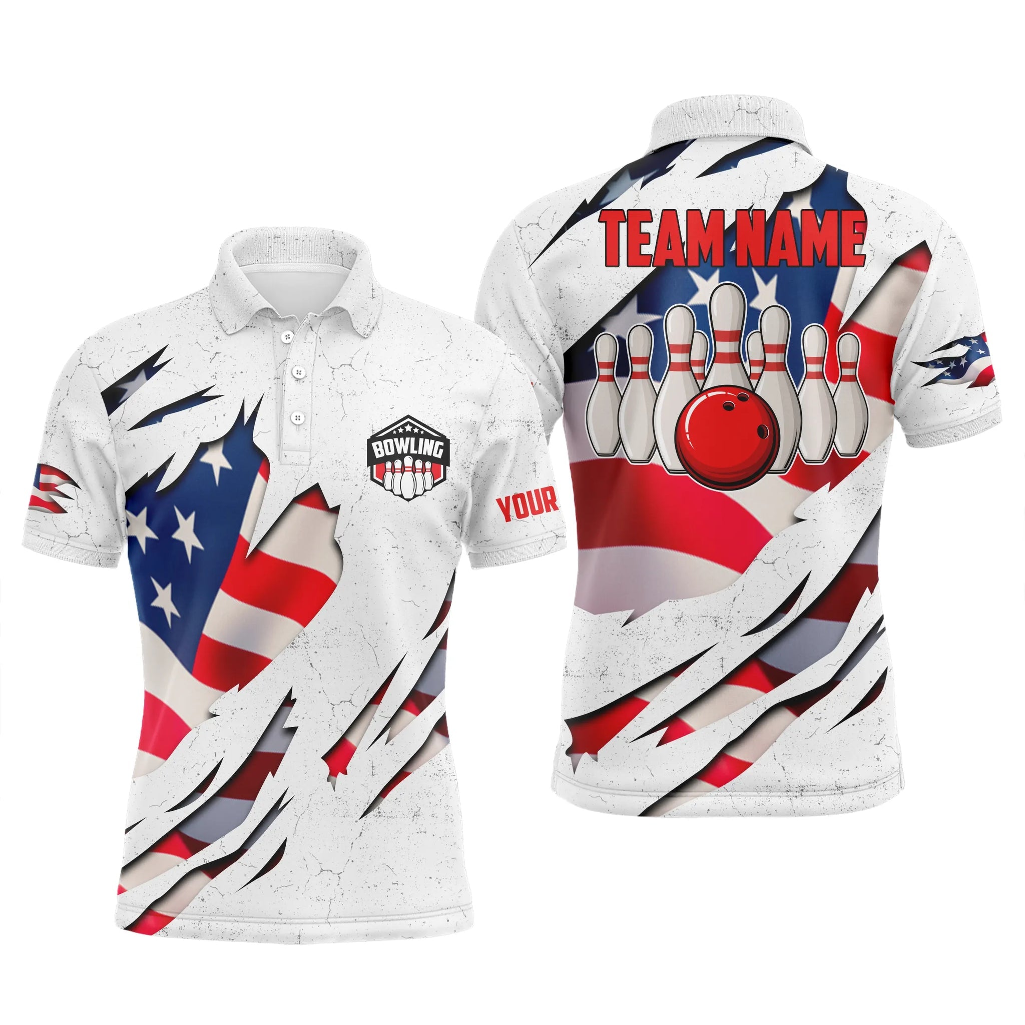 American Flag Patriotic Custom Bowling Shirt for Men Size S-5XL Men's Polo Shirt